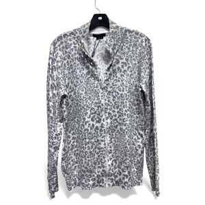 Fontana Animal Print Pearl Gray Cardigan Sequin Crystal Zipper Sz. Large